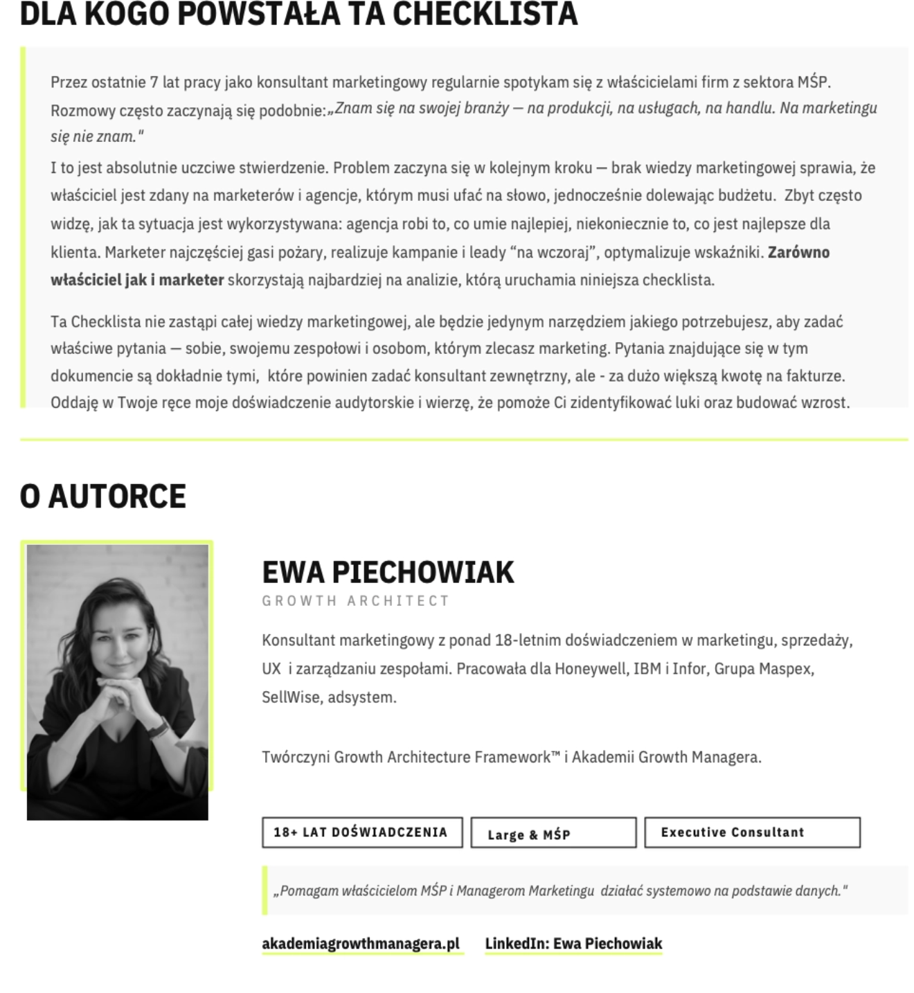 Dla kogo powstała checklista i o autorce